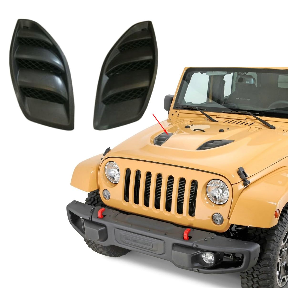 Bayyee 2Pcs Hood Vent Cover Exterior Hood Vent Cover Louvers Engine Inlet Vents for 10th Anniversary Jeep Wrangler JK 2007-2018