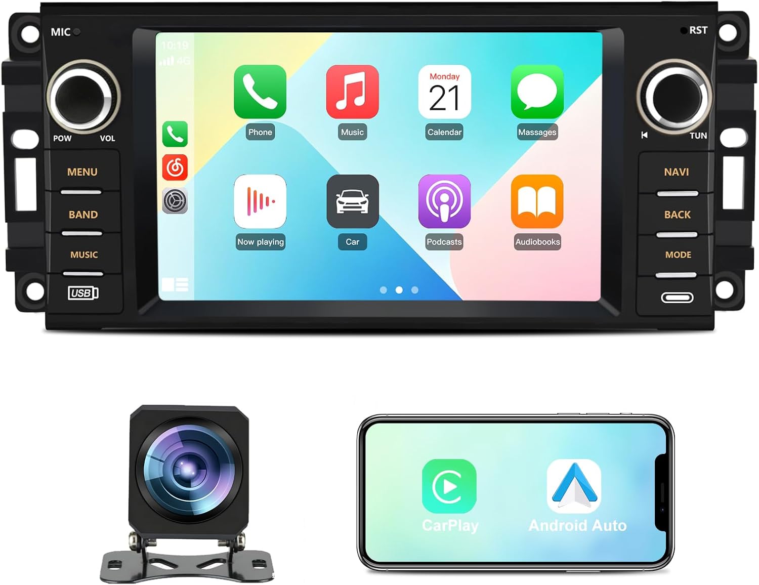 Junsun Car Radio Stereo for Jeep Wrangler JK 2007-2018 Dodge Ram 1500 2008-2012, 7 Inch Touch Screen CarPlay Android Auto Bluetooth GPS WiFi FM with Backup Camera