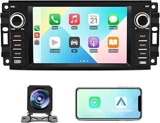 Junsun Car Radio Stereo for Jeep Wrangler JK 2007-2018 Dodge Ram 1500 2008-2012, 7 Inch Touch Screen CarPlay Android Auto Bluetooth GPS WiFi FM with Backup Camera