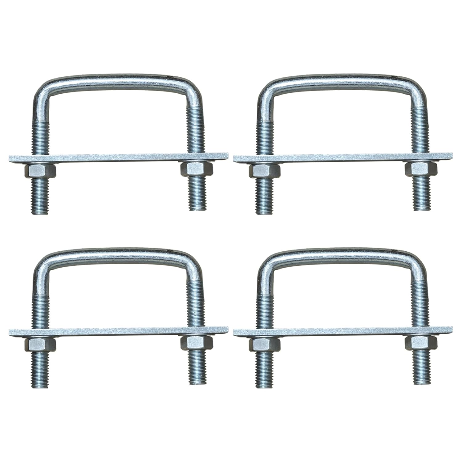 4 Pack Square U-Bolts for Trailer- Galvanized Steel Clamp Set, Fits 2/2.5/3/3.5/4 Inch Wide Leaf Springs, 0.5in Heavy Duty Large Diameter U-Bolt (4in Inner Width)
