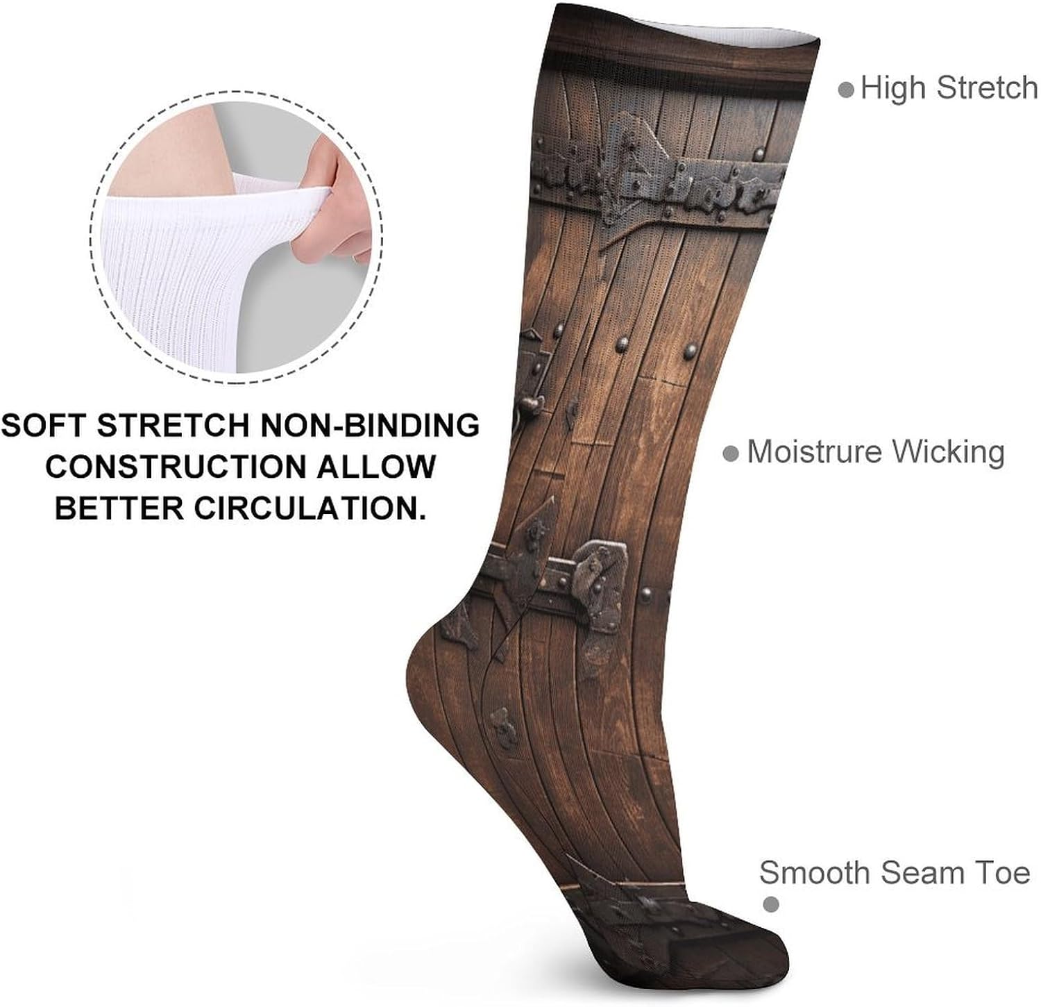 Rustic Stall Wooden Door Knee High Socks Cozy Knee High Socks Soft Mid-Length Sock for All Seasons Daily Wear Adult