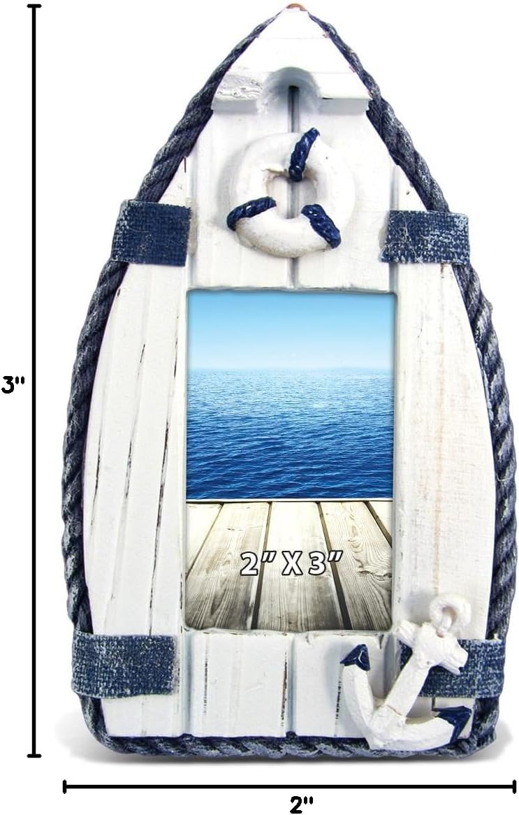 Puzzled CoTa Global Boat Beach 2x3 Frame - White Distressed Wood Boat Anchor Photo Frame for Summer Vacation Memory, Handmade Beach Sand Nautical Picture Frame For Tabletop or Wall Hang - 5.8. Inch