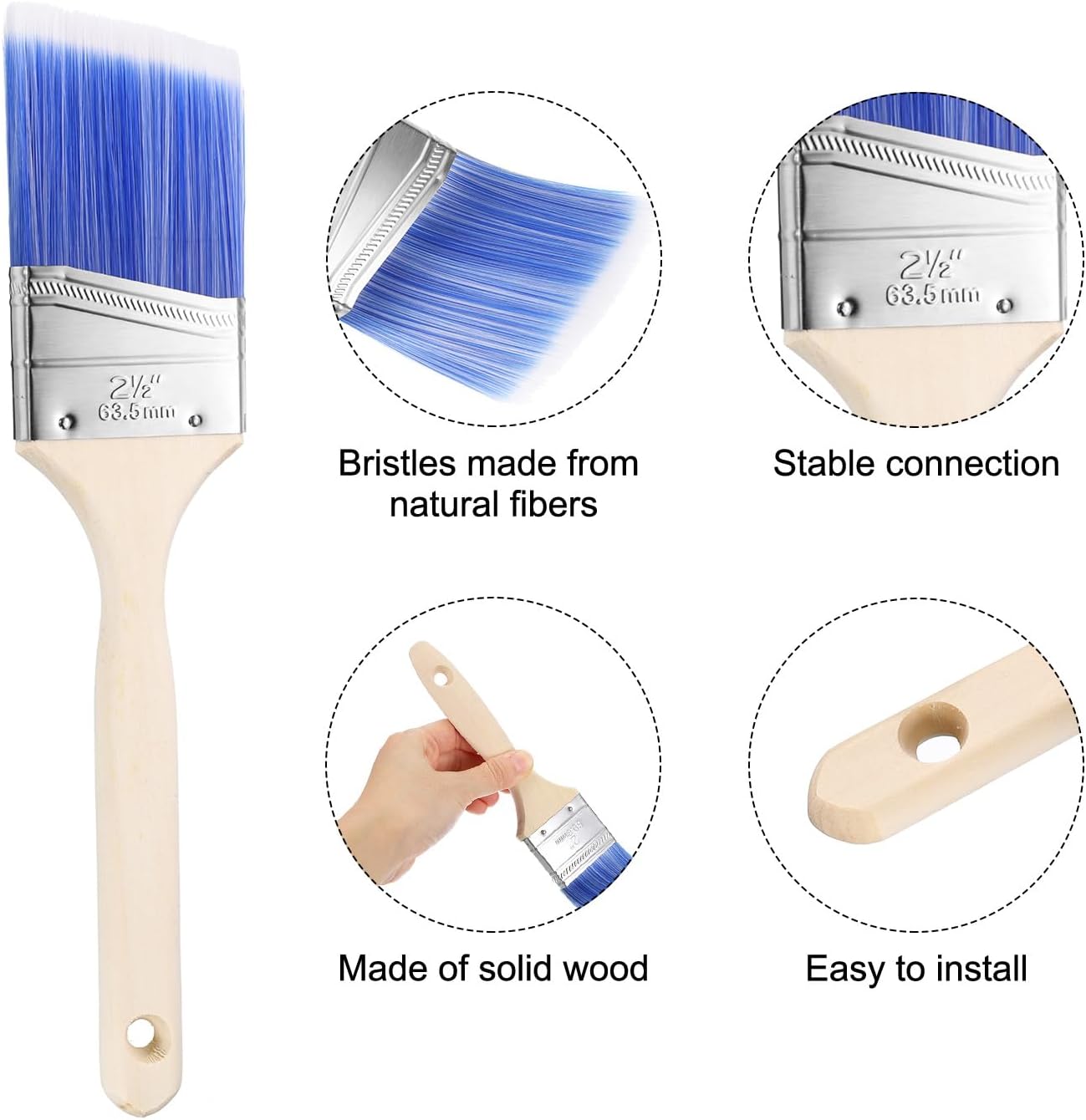 HARFINGTON 12pcs Paint Brushes 2.5" Angle Paint and Chip Brushes with Wooden Handle for DIY Paint Flat Art Furniture Fences Deck Wall Trim, Blue