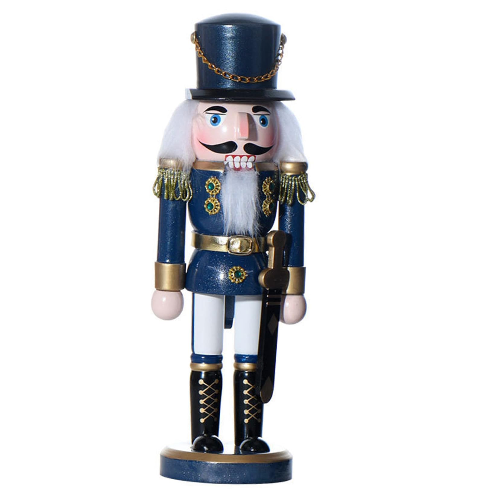 Figurine Casse-Noisette authentique en bois peint blanc et bleu pour intérieur élégant