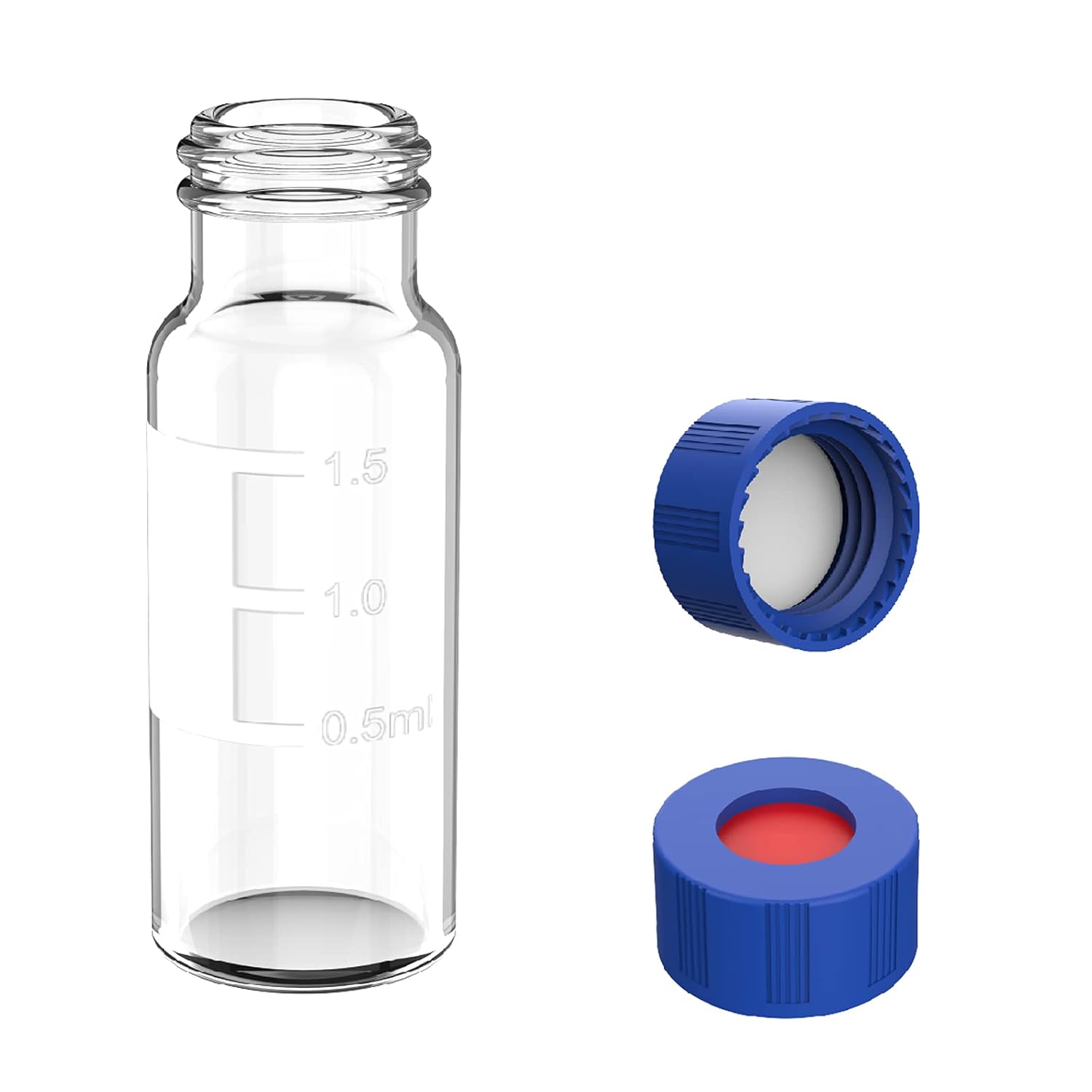 2mL Autosampler Vials with Caps, HPLC Vials, 9-425 Clear Glass Vial with Blue Screw Caps/Writing Patch/Graduation, White PTFE & Red Silicone-1000 Pcs: Industrial & Scientific