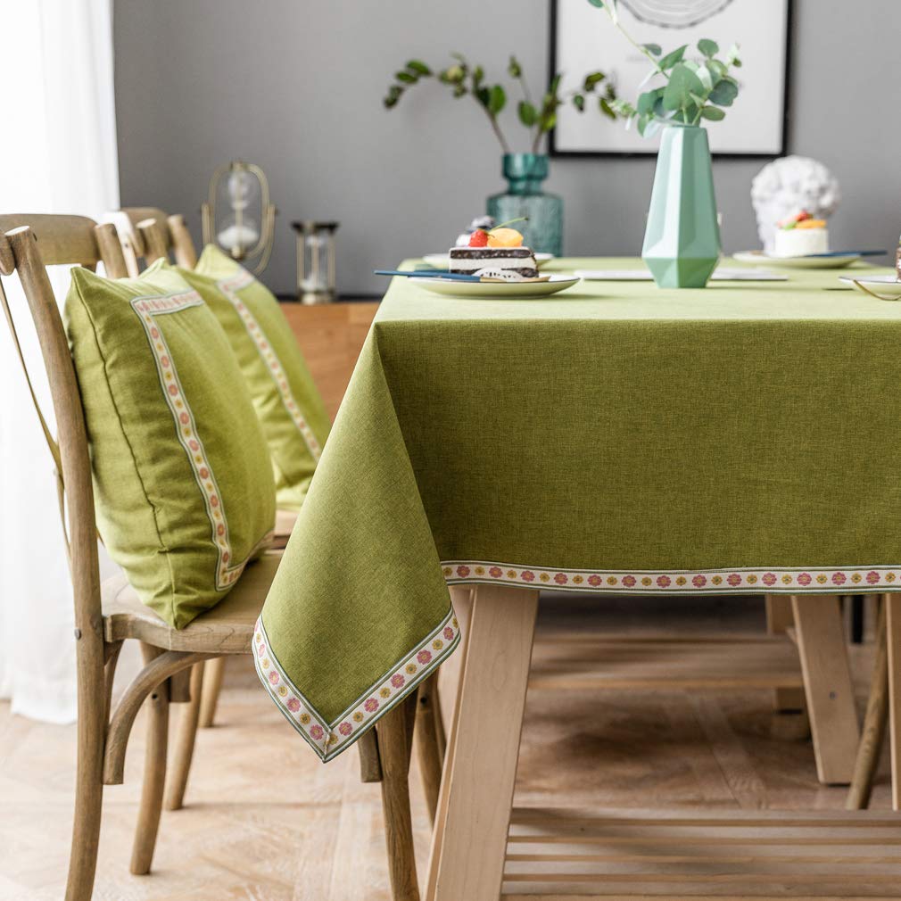 PahajimTable Cloth Wipe Clean Waterproof Tablecloth Square Wipeable Cotton Linen Table Protector Simple Style Table Cover for Kitchen,Garden,Outdoor Table Decoration(Green,53 x 53 inch)