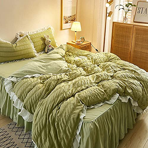 Duvet Set For Teenagers Green King,Girl's Bedroom Seersucker Bedding And Duvet Cover Set, Cotton Side Bed Skirt For Women's Bedroom 2.0M Bed 200X230Cm 4 Piece #TOP15