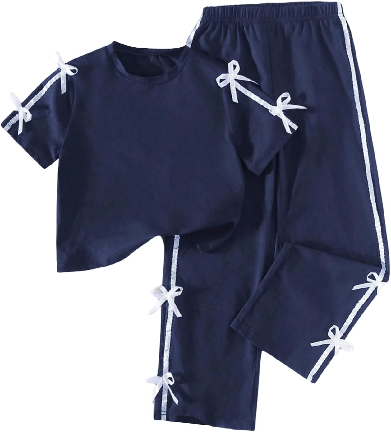 SOLY HUX Girl's Clothing Sets 2 Piece Summer Clothes Bowknot Short Sleeve T Shirt Baggy Pants Outfits