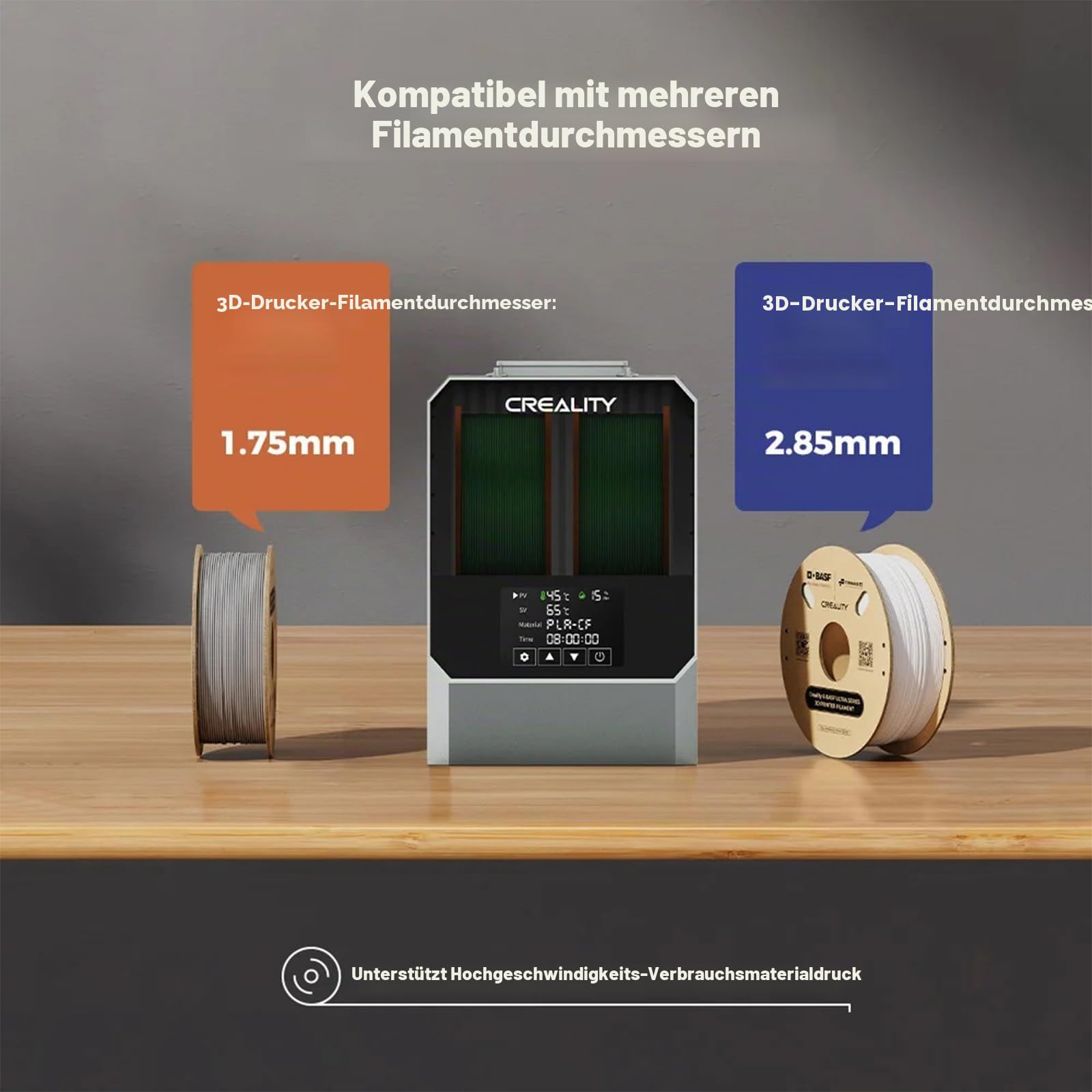 Creality Offizieller Space PI Filament Trockner Plus, 2 Rollen 3D-Drucker Filament Trockner Box mit 360° Heizung, Filament Dehydrator Aufbewahrungsbox für PLA ABS PETG TPU Nylon Filament 1.75mm 2.85m