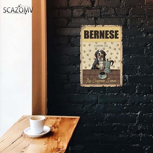 Miniatura 5 de Cartel de metal con diseño de perro de montaña bernés de café con impresión retro para el hogar, cocina, cafetería, bar, decoración de pared, dorado
