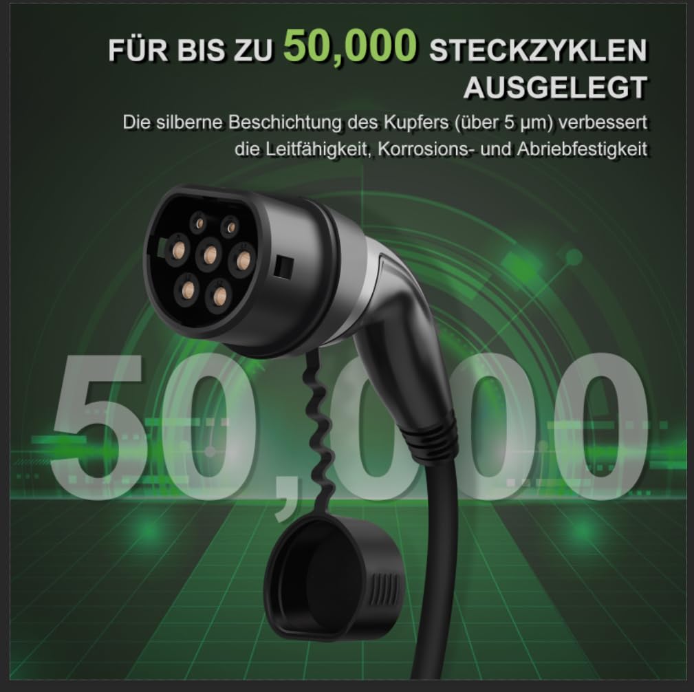 11-5-STR Typ 2 Ladekabel für Elektrofahrzeuge, 11 kW, tragbares 3-Phasen 16A, Mennekes Mode 3 Ladekabel für EV und PHEV (5M Gerades Kabel)