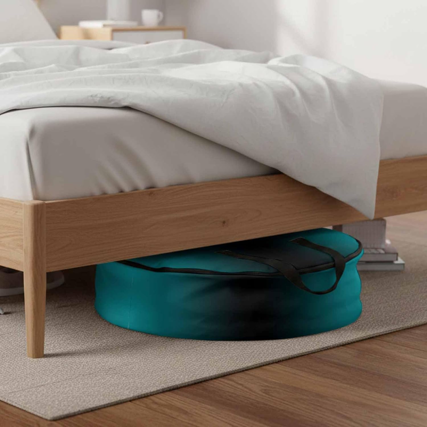 Turquoise and Round Storage Bag 36 Inch, Black Gradient Clothes Storage Container with Handles Heavy Duty Organizer for Comforter, Bedding & Holiday Wreaths