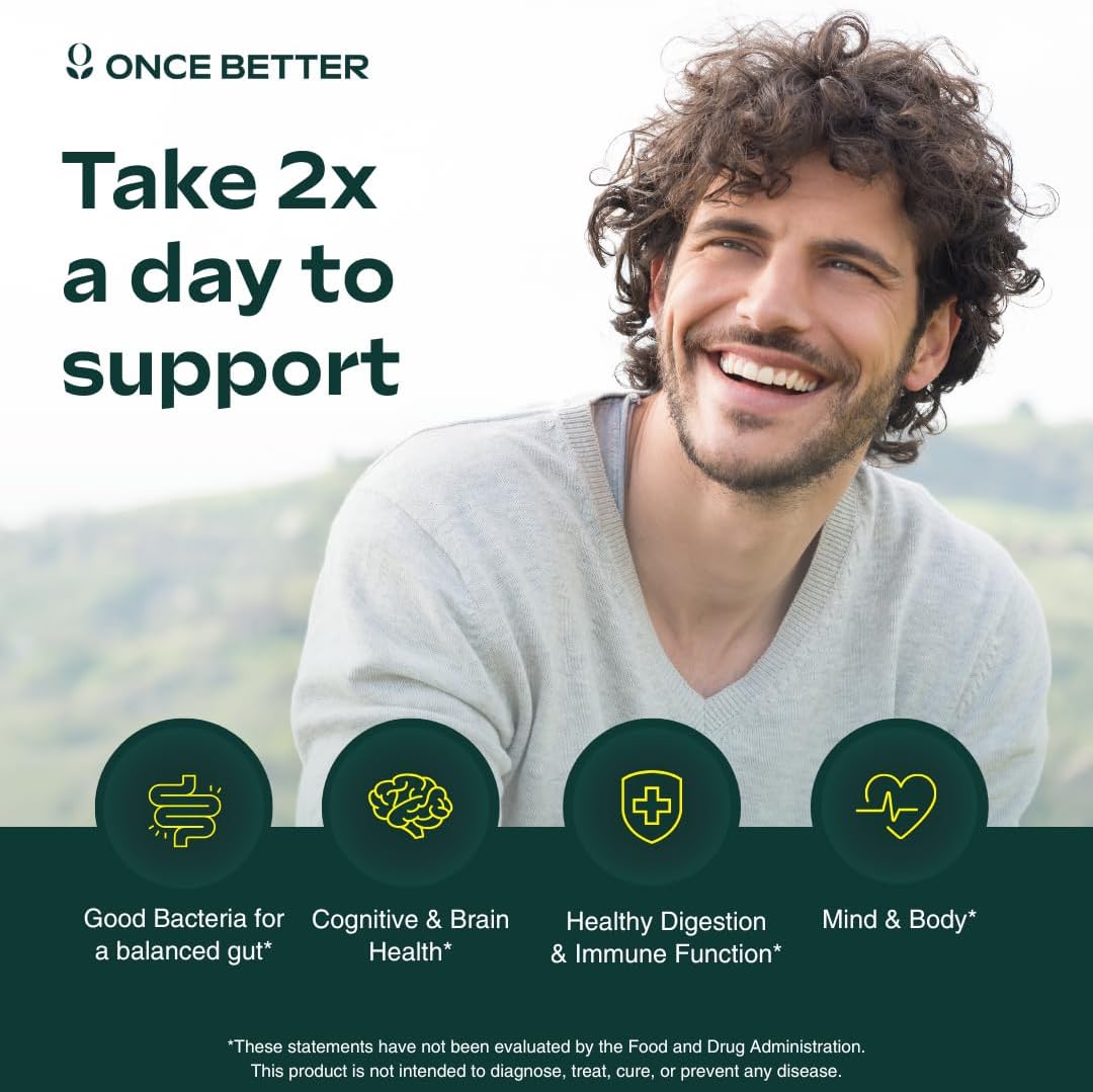 Once Better™️ Stress & Gut Support Supplement – Ashwagandha KSM-66®, L-Theanine, Magnesium Glycinate, Probiotics & Inulin for Digestive Health & Stress Relief – 60 Capsules - Men & Women - Image 4
