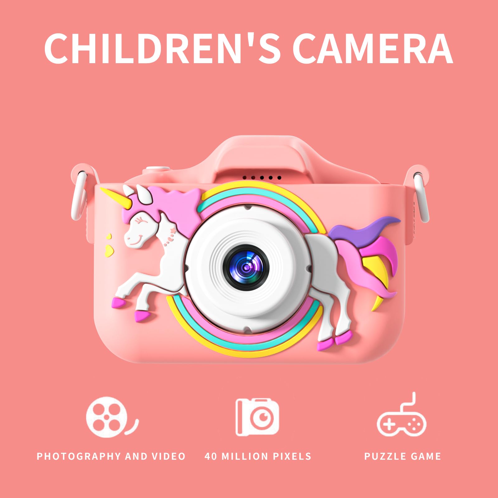 Snowall Kids Camera, Rainbow Design, 2.0 Inch LCD Screen, with 64GB Memory Card, Girls Toy