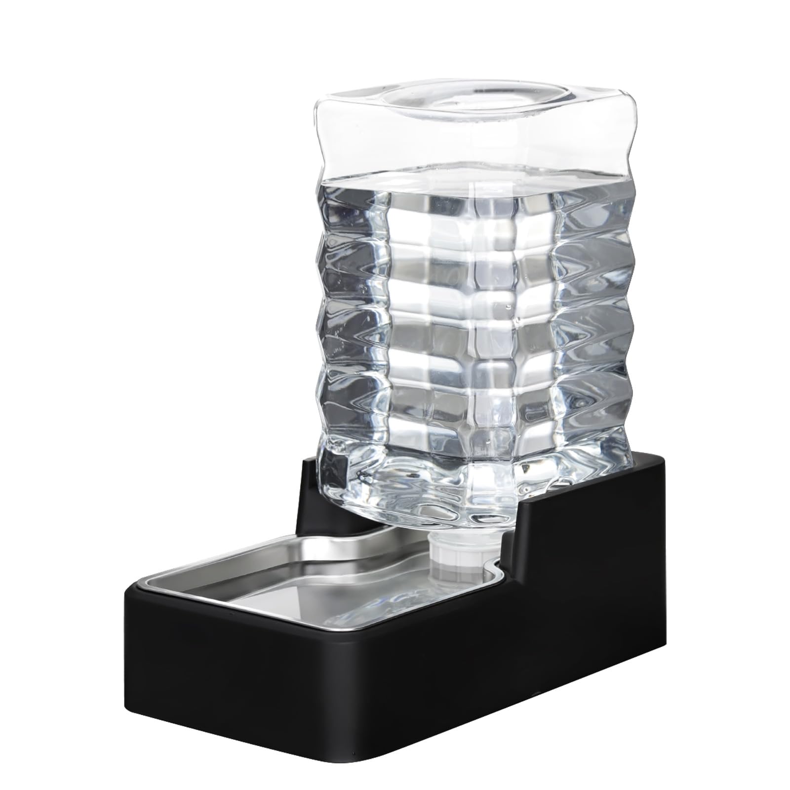 RIZZARI Dispensador de agua para mascotas de acero inoxidable: cuenco automático de gravedad a prueba de fugas de 8 L, grande para gatos, perros, uso en interiores y exteriores (negro sin filtro, 8 L)