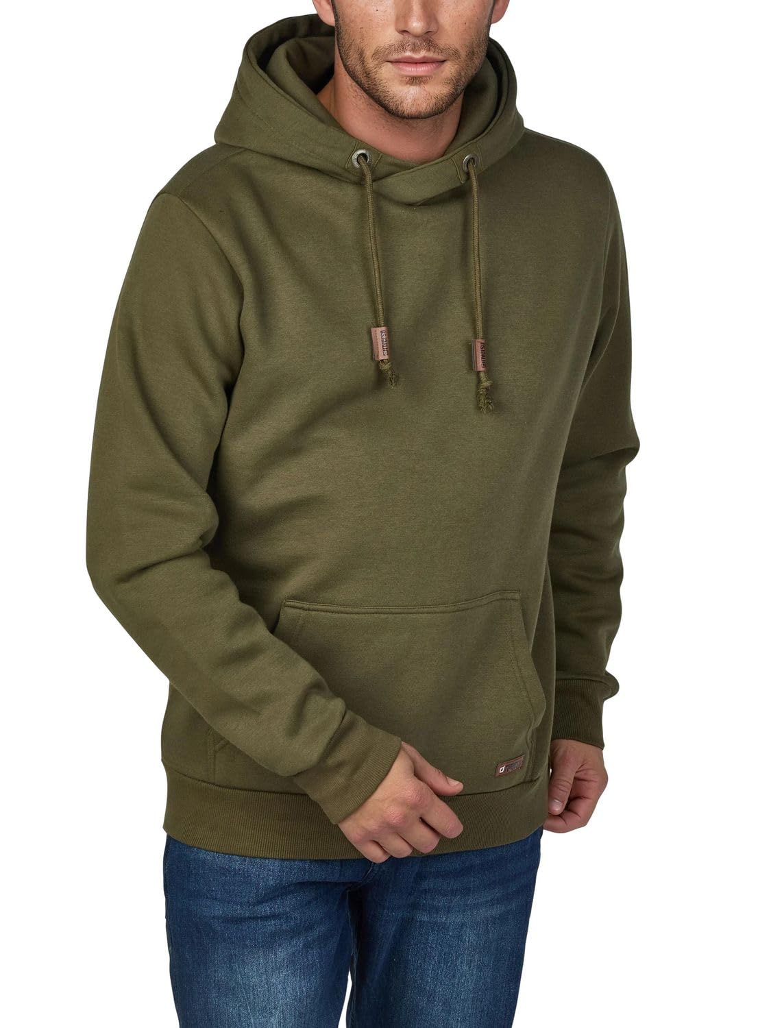 riverso Julian Men's Hooded Pullover/Hoodie/Sweatshirt with Hood and Kangaroo Pocket, Cross-Over Collar, Regular, Cotton, Green, S/M/L/XL / 2XL / 3XL / 4XL / 5XL - Green - M