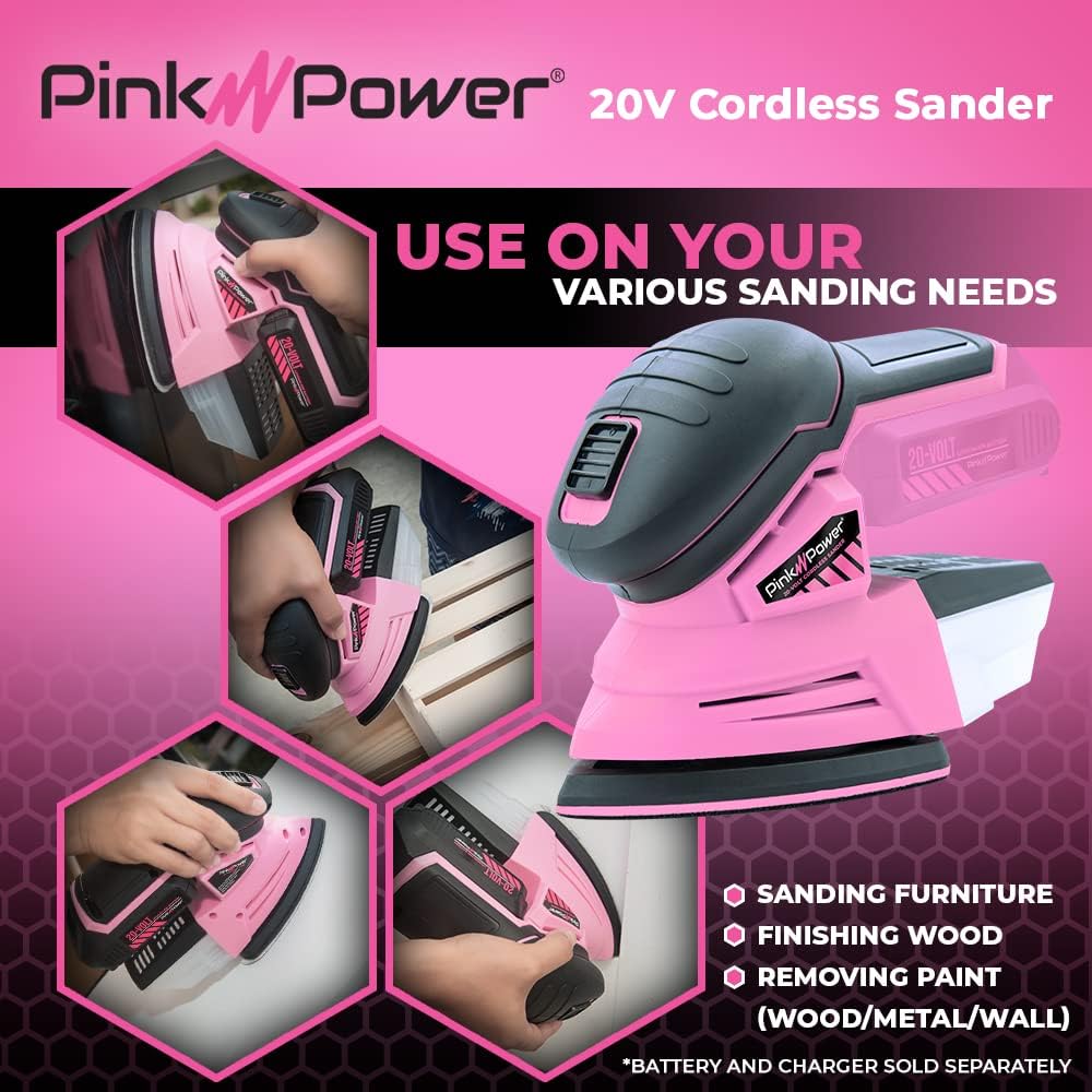 Pink Power Sander (TOOL ONLY - Does Not Include Battery or Charger) (Renewed)