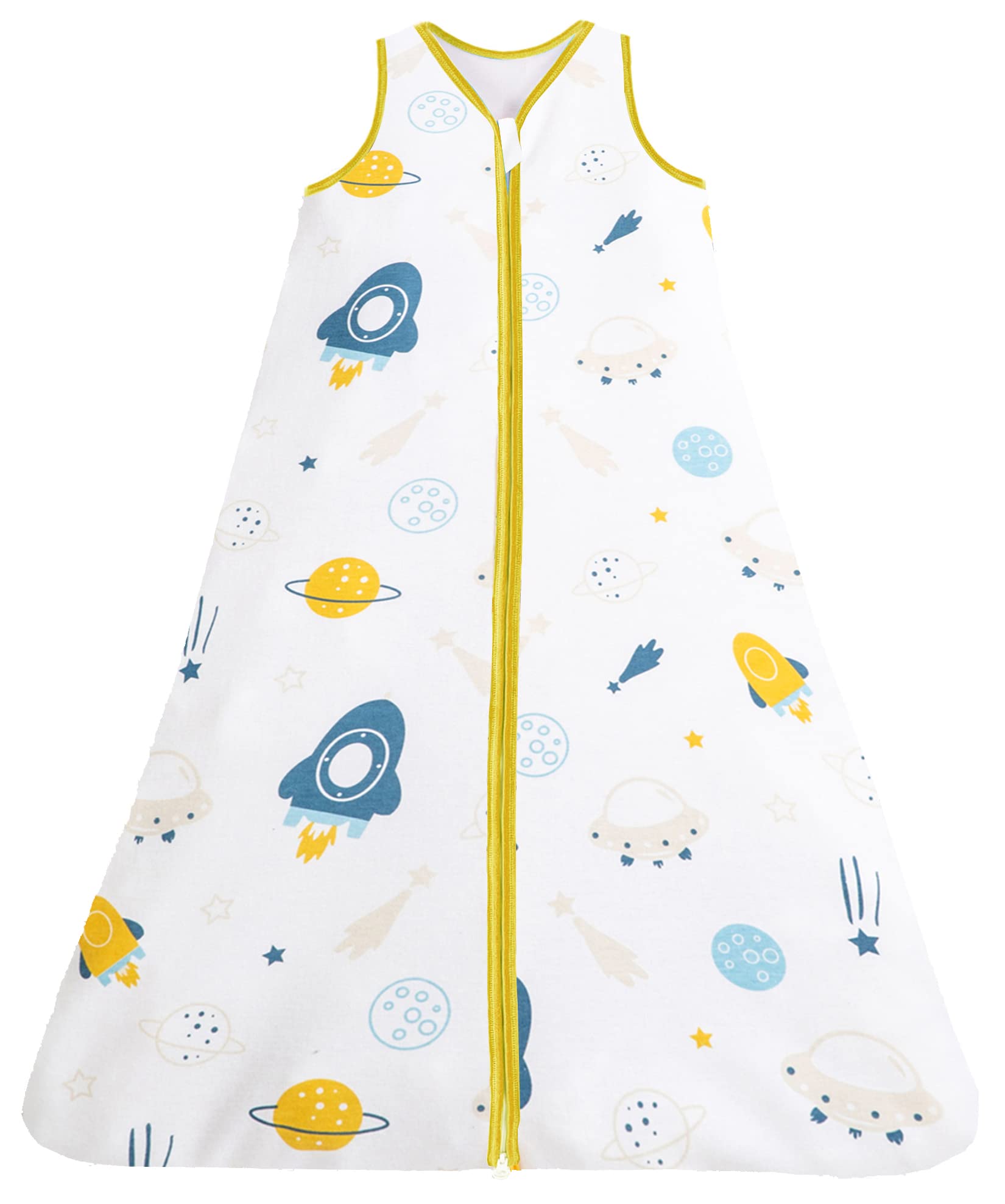 Chilsuessy Baby Sleeping Bag 100% Cotton 1Tog Toddler Sleeping Sack Newborn Wearable Blanket Summer Swaddle Wrap, Spaceship, L/1-2 Years