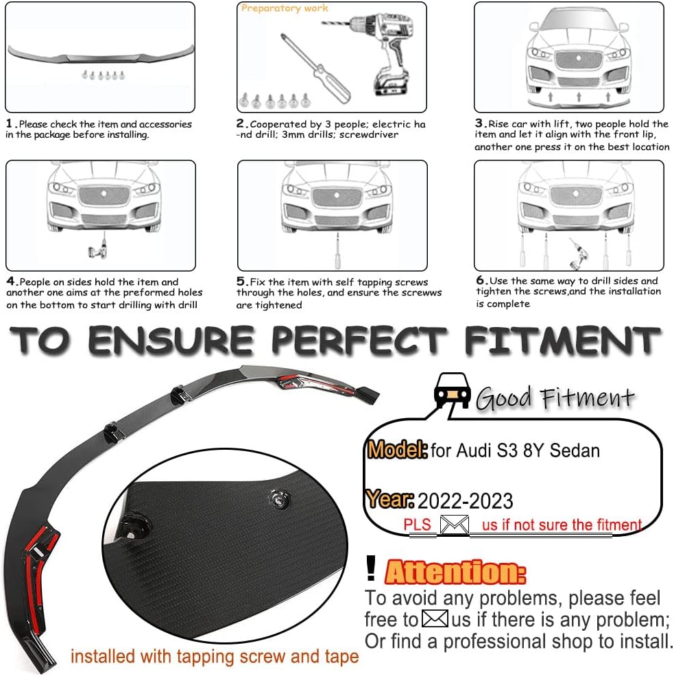 Dry Carbon Fiber Front Bumper Lip for Audi S3 8Y Sedan 4-Door Front Chin Spoiler Splitter Protector Factory Outlet