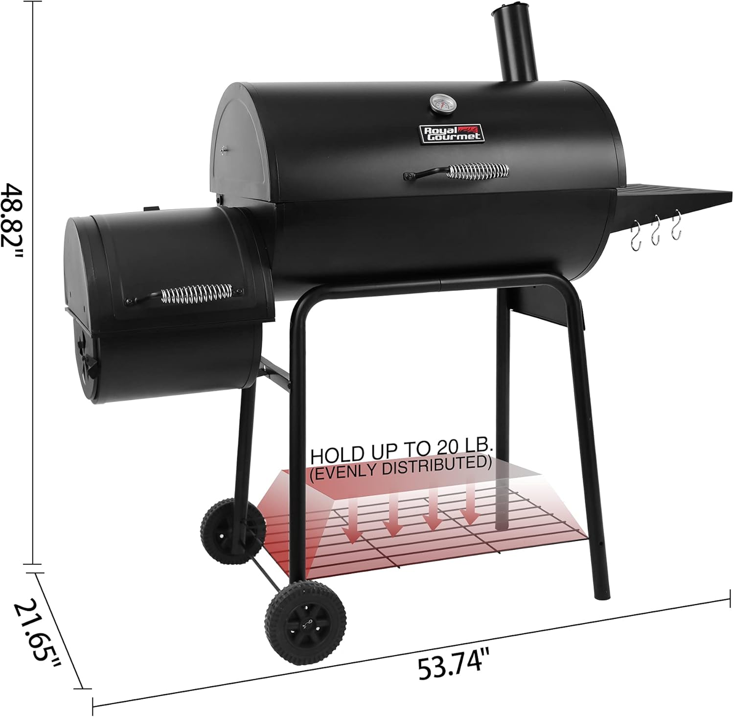 Royal Gourmet CC1830R 30-Inch Barrel Charcoal Grill with Offset Smoker, 811 Square Inches Cooking Area in Total for Outdoor Garden Patio and Backyard Cooking, Black
