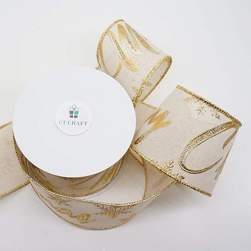 Miniatura 2 de CT CRAFT LLC Cinta con alambre de Navidad, para decoración del hogar, envoltura de regalos, manualidades de bricolaje, 2.5 pulgadas x 10 yardas x 1