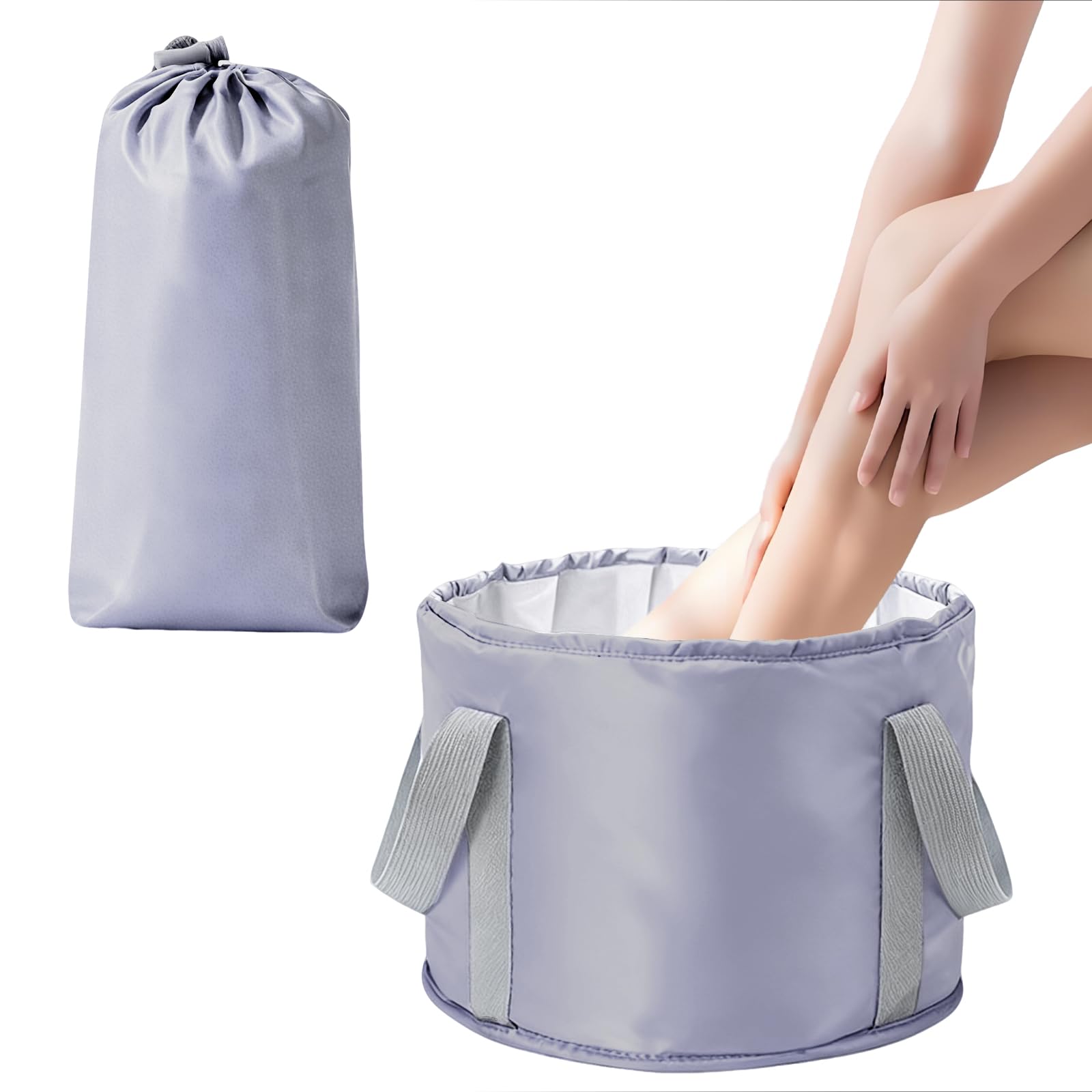 Linisiting Grey Collapsible Bucket For Soaking Feet With Storage Bag, Foot Bath Bowl, Foot Soak Bowl Foot Bath Massage Barrel For Camping Washing Fishing (Grey)