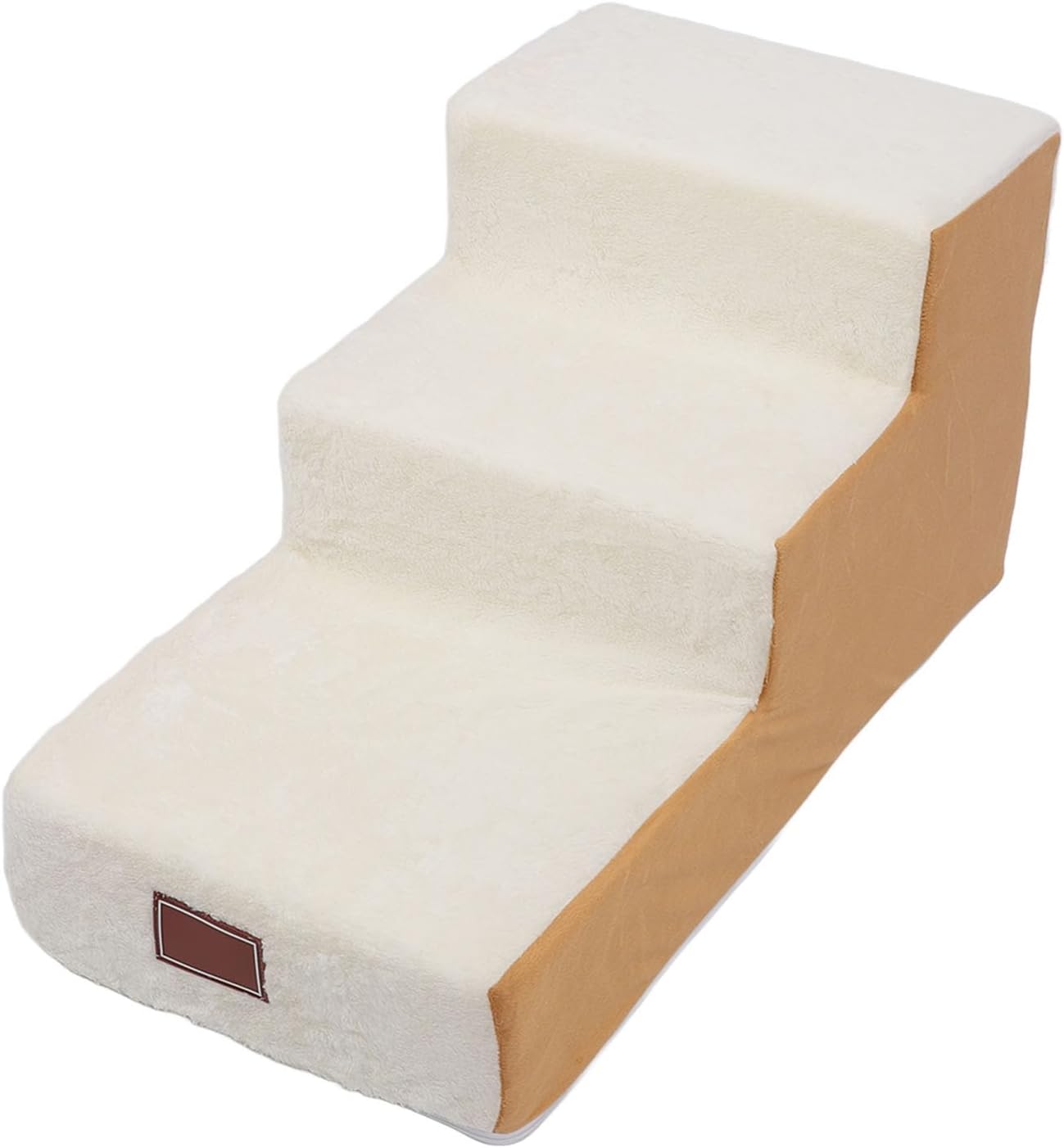 Luqeeg Pet Stairs, 14.2 Inch High Foam Dog Steps Ramp, Soft Enhanced Comfort Stable Structure Stylish Look Versatile 3 Steps Pet Puppy Stairs for Small (Coffee (Cover and Liner))