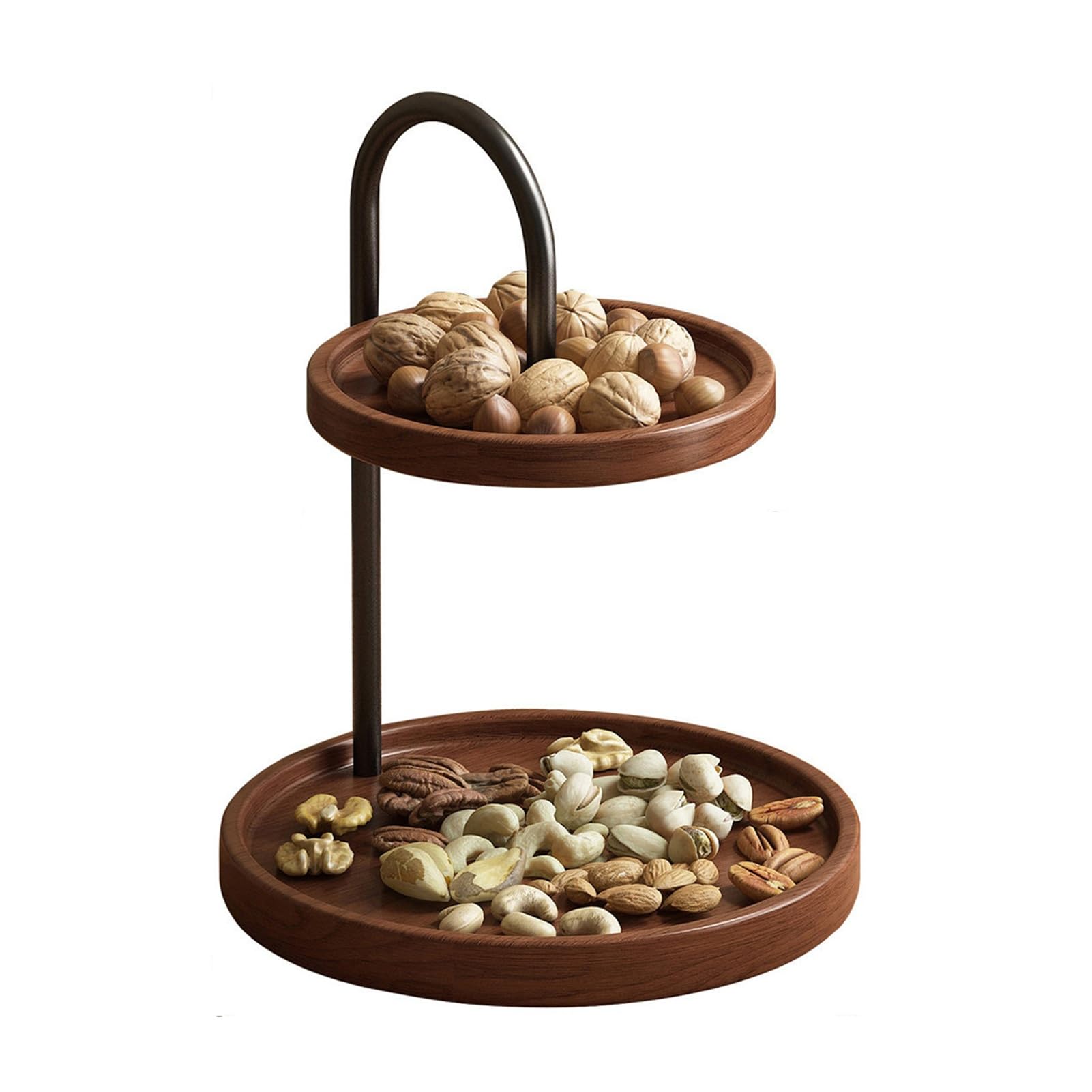 Xcsdew Color1 Solid Wood Fruit Rack,Floor-Standing Shelf,Double-Layer Snack ,Wrought Iron Support,Suitable For Hotel Lobbies