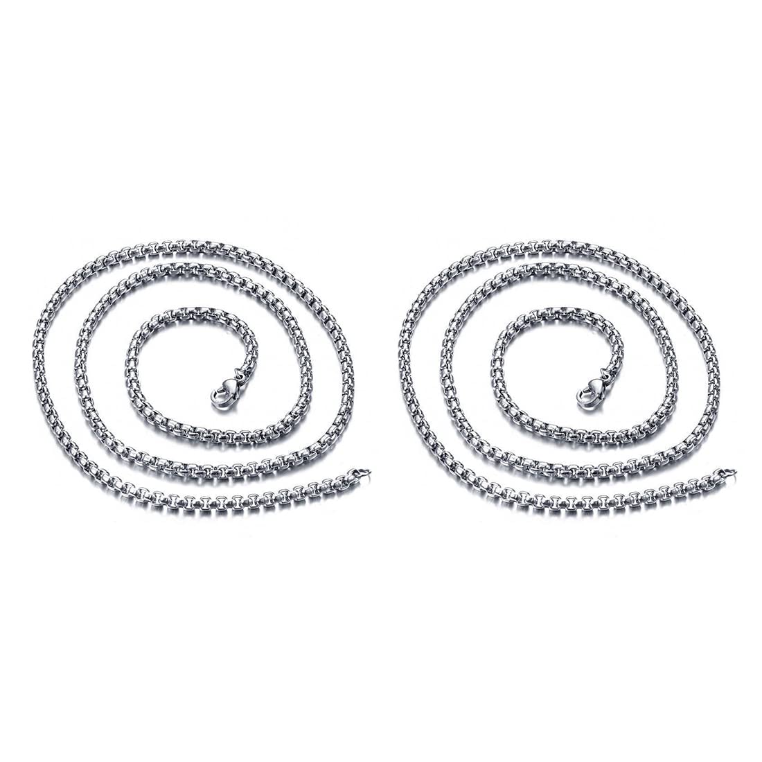LONSVTTU2 piezas de collares de moda para hombres y mujeres de 2,5 MM para mujeres y hombres, caja de cadena de cuerda de plata de acero inoxidable, collar de eslabones venecianos de 75CM