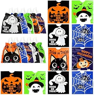 VEYLIN 36 Pcs Halloween Drawstring Candy Bags, Trick or Treat Bags, Plastic Goody Bags for Kids Halloween Party Favors