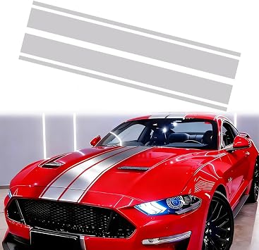 Car Hood Stripe Sticker Universal Auto Racing Stripes Body Side Decal Vinyl Stripe Sticker Accessories Modified Decoration for Car Vehicles Silver, 63 * 11