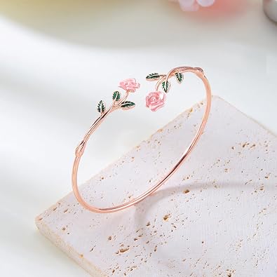 2pcs Red Rose Jewelry Set Exquisite Pink Rose Bracelet For Women Vintage Flower Ring Sexy Plated Collar Gold Red Accessories Fashion Jewelry For Wedding Valentine's Day, Birthday Party