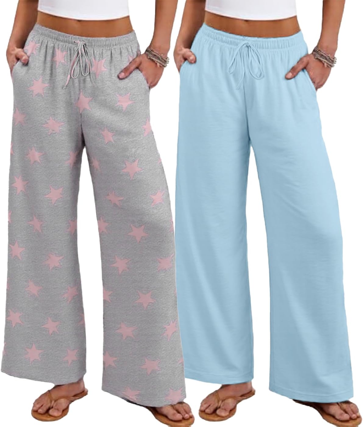 YUNDAI 2Pc Women's Lounge Pants- Casual Pajama Flower Sleepwear Sets with Pockets