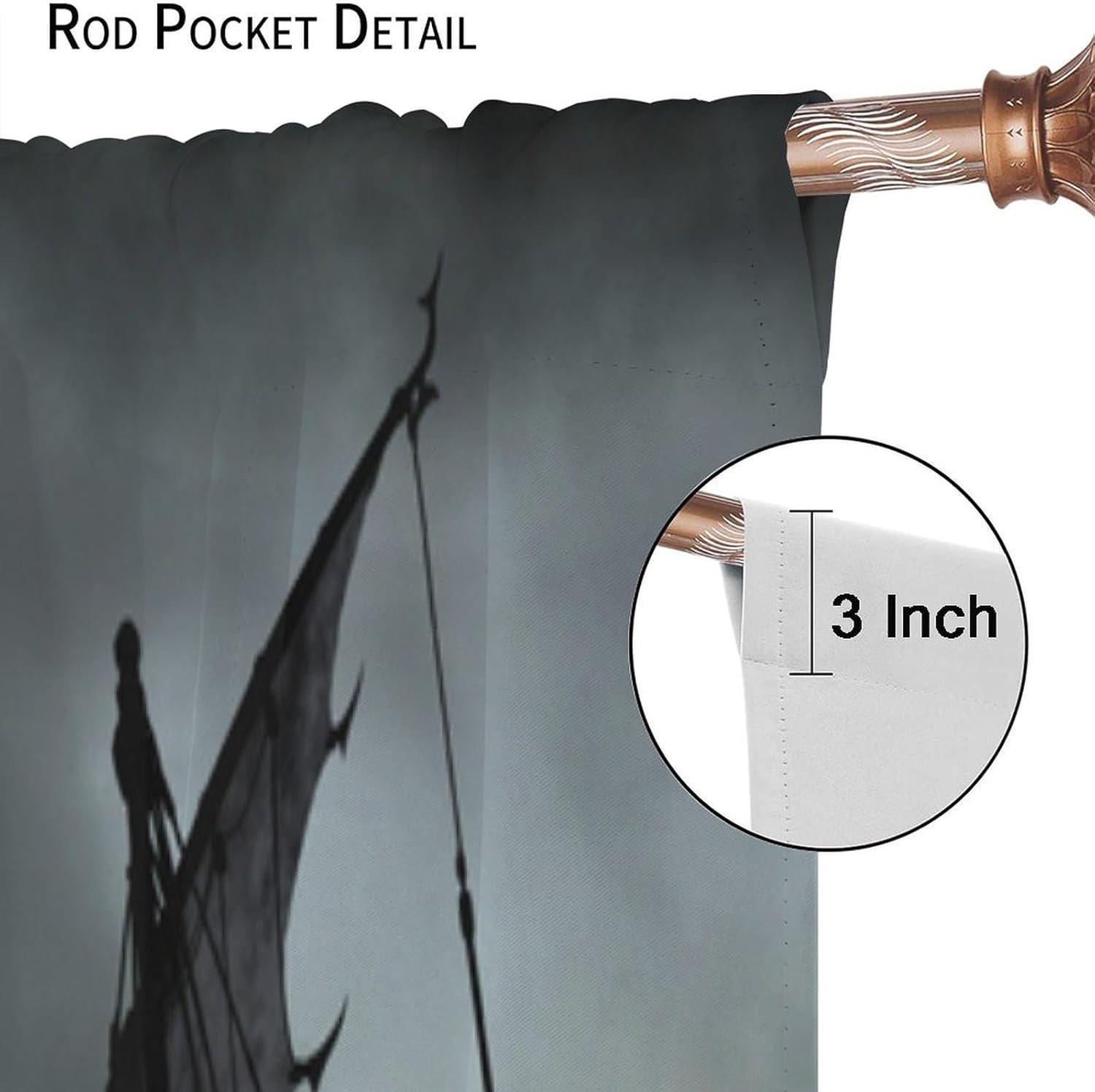 Viking Ship Curtains Vintage Nautical Fantasy Vikings Warship Dragon Ship Window Treatments for Bedroom Living Room Kitchen Retro Sea Pirate Boat Window Drapes 2 Panel Set,Total Size 42" x 45"