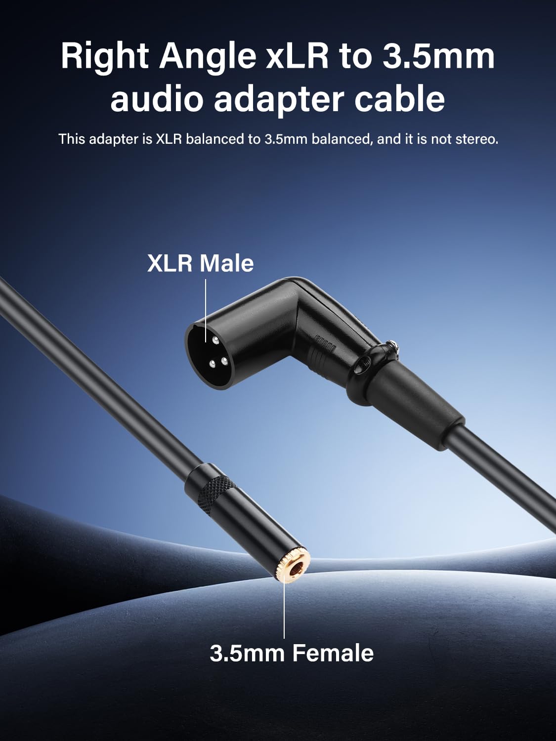 PNGKNYOCN 90 Degree XLR to 1/8 Stereo Audio Cable,Right Angle XLR Male to 3.5mm TRS Female Adapter Cable for Amplifier Mixer Microphone (0.3M/1FT(Male) - Image 2