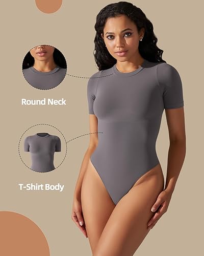 Miniatura 2 de Women's Bodysuit Shapewear, Tummy Control Body Shaper, Round Neck Short Sleeve Soft Thong Jumpsuit