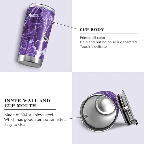 Miniatura 2 de MCHIVER Vaso de acero inoxidable personalizado con nombre personalizado, taza de café de viaje de 20 onzas, vasos aislados con tapa y popote