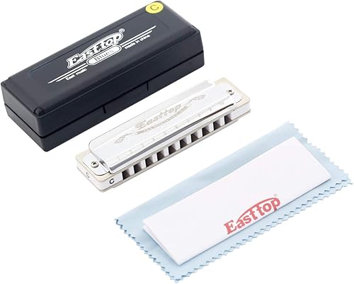 Miniatura 6 de East top Armónica, llave de armónica azul diatónica de C, 10 agujeros Diatonic Blues Mouth Organ T008, armónica plateada para adultos, jugador