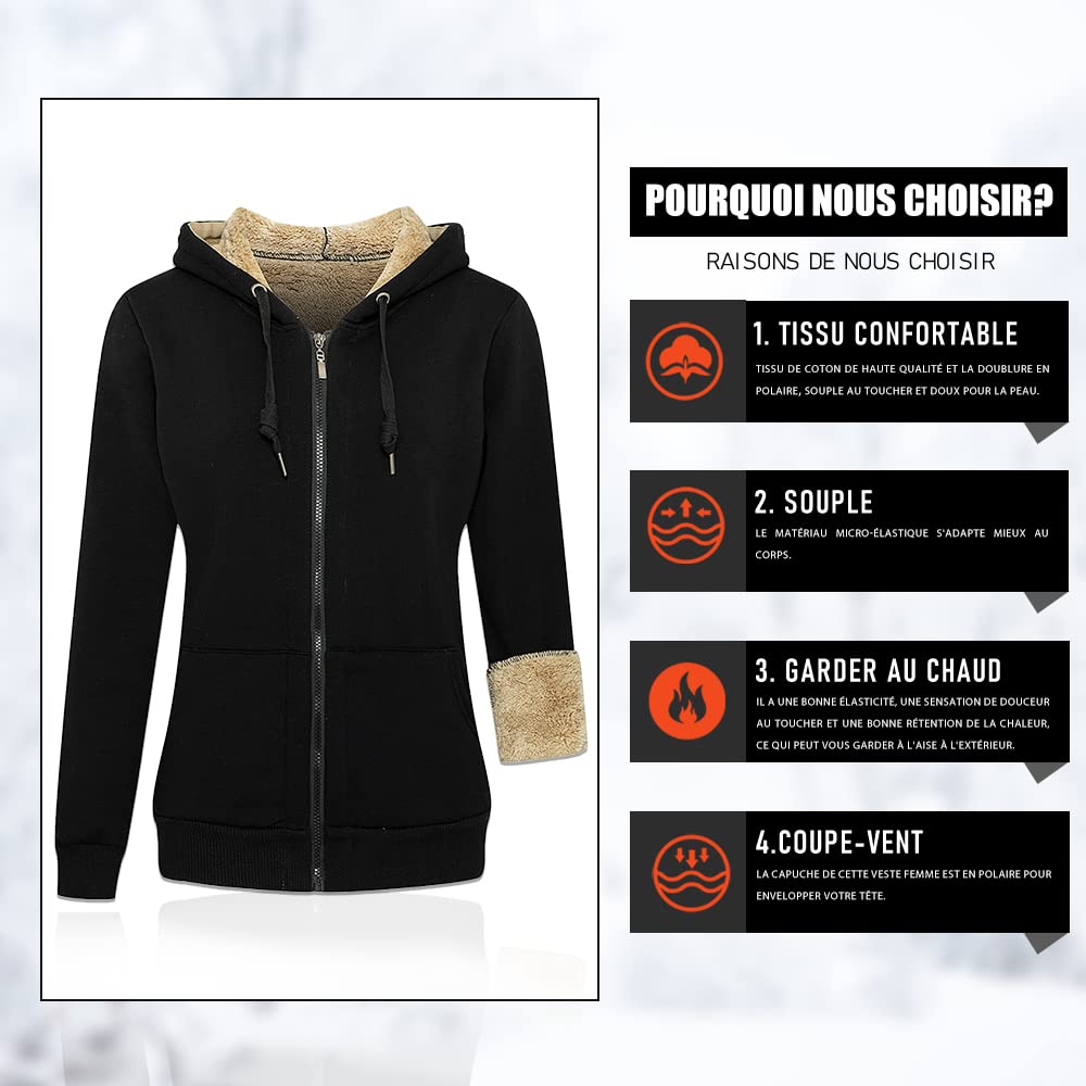 LBL - Giacca in pile da donna, calda, fodera in pile con cerniera, a maniche lunghe, per l'inverno