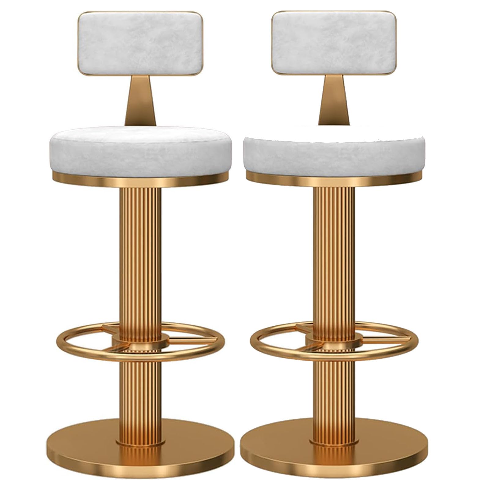 Lot de 2 tabourets de bar robustes pivotants à 360° réglables en hauteur dossier bas repose-pieds base en métal pour îlot de cuisine et salle à manger