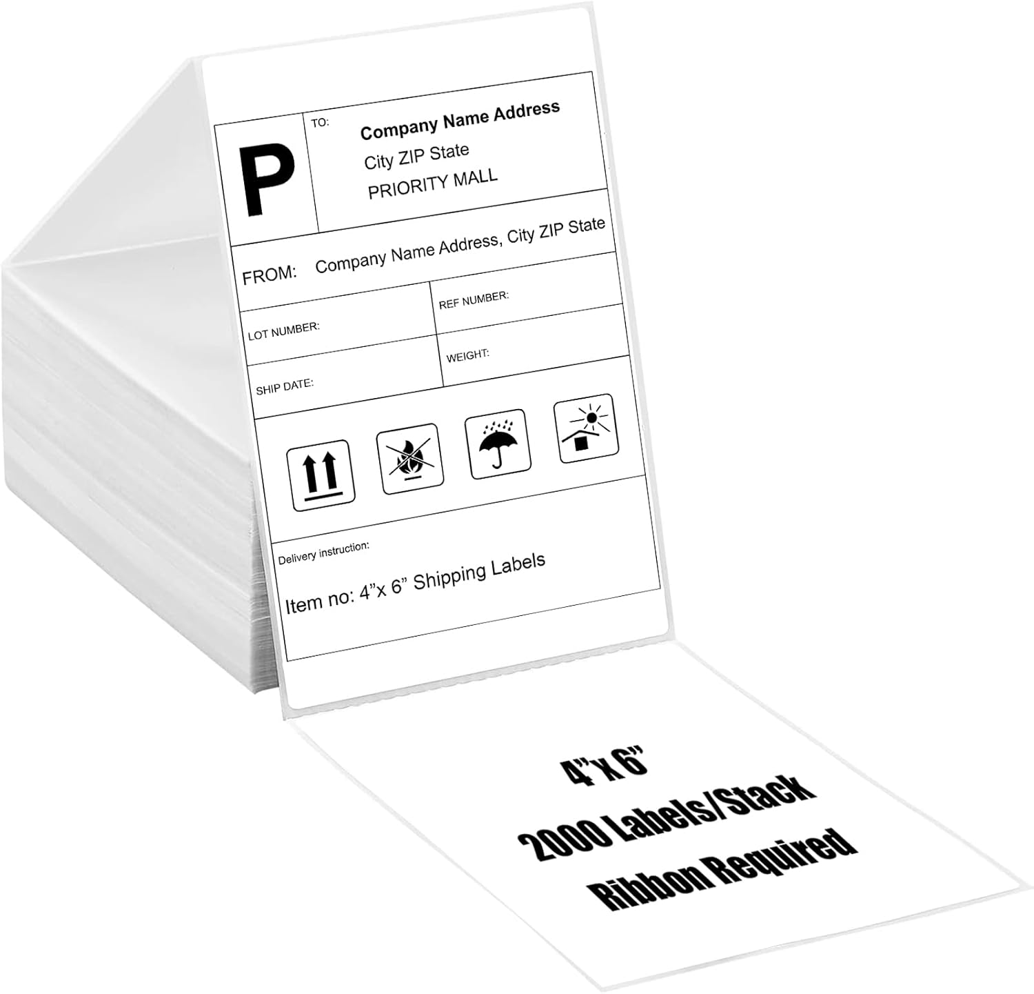 Industrial Thermal Transfer Labels, Red, 4 x 2 Inches, 3 Inch Core, 2,750 Labels/Roll, Perforated, Ribbon Required, for Thermal Transfer Printers