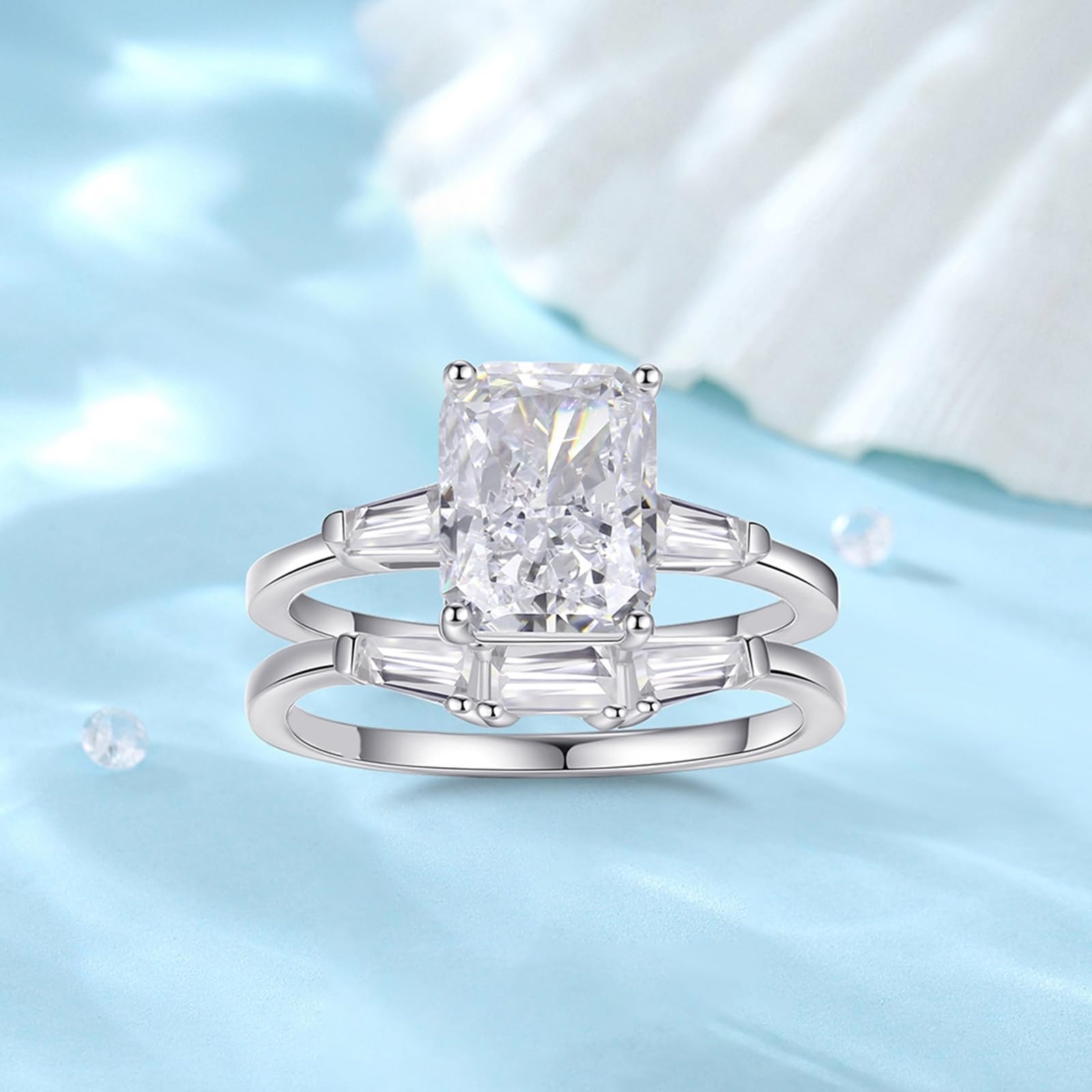 Alianzas de oro auténtico apilables con moissanite de 2,5 ct, oro blanco, juego de 2 alianzas de oro para mujer