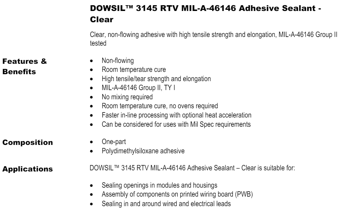 Dow 3145 RTV Mil-A-46146 Adhesive/Sealant, Clear, 90ml [3 Oz]​ Tube Silicone by Laoneer