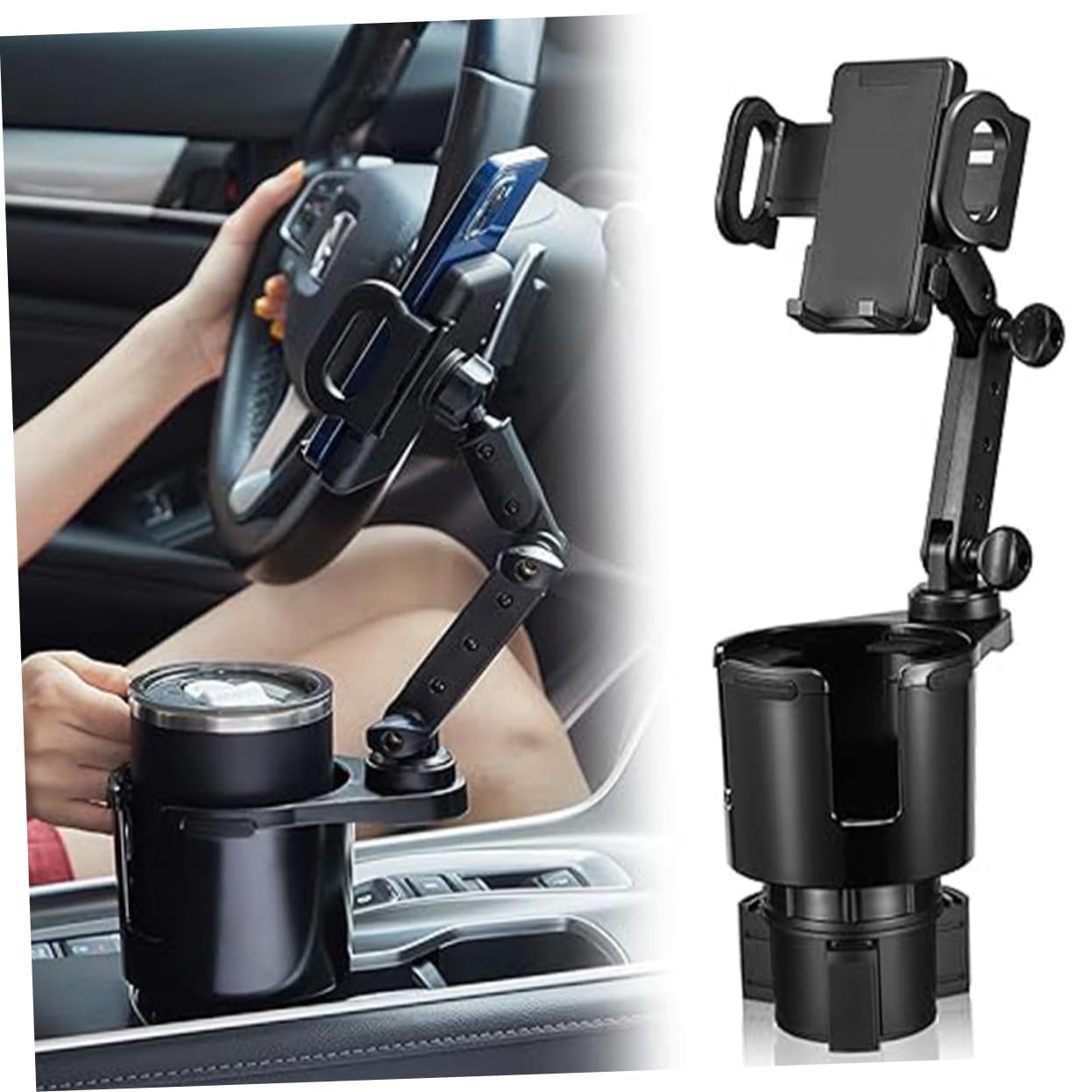 Porta Telefono da Auto 2 in 1 per Portabicchieri Nero
