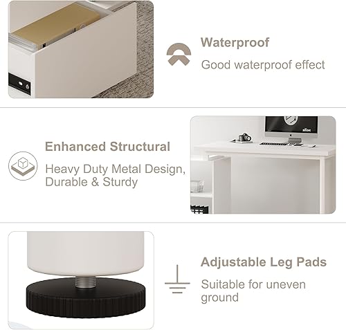 Miniatura 9 de Escritorio en forma de L para computadora de 47 pulgadas, escritorio de oficina en casa con cajones para archivos y estantes de almacenamiento,