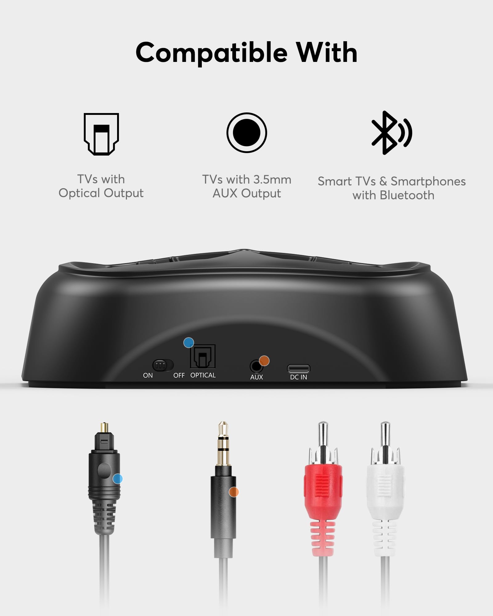 Doohoeek Casque Audio TV sans Fil, Casque Bluetooth 5.3 avec Station de Charge & Écran Digital, Autonomie 60H, Casque Léger et Pliable pour TV (Optique, AUX & Bluetooth)
