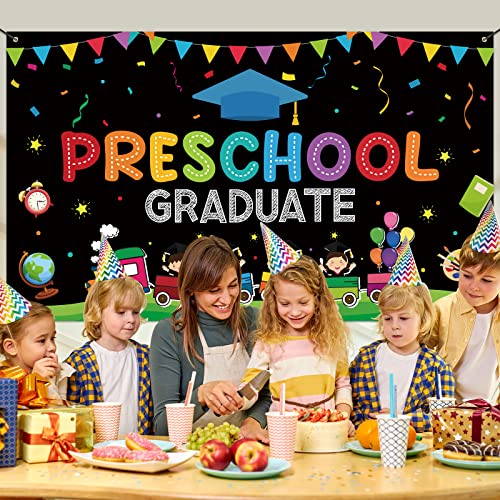 Image of Large Preschool Graduation Party Banner Decorations 72x44 Inch, Kindergarten Graduate Banner Flag Photography Background for Kids Class of 2023 Ceremony Congratulations Grad School Prom Supplies