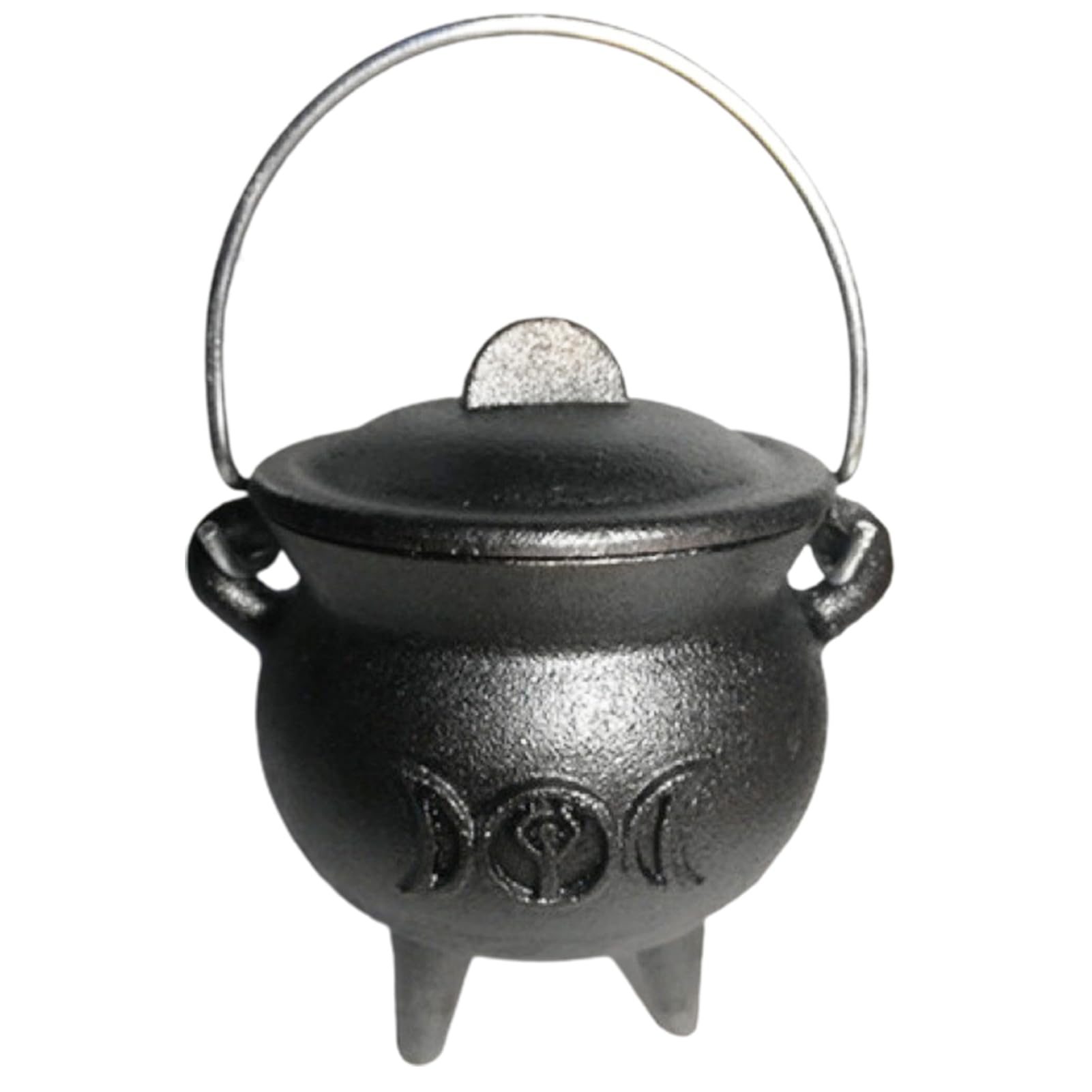 ulafbwur Witch Burning Pot Halloween Witch Pot with Lid Heat-Resistant Portable Incense Burning Mini Cast Iron Cauldron Party Decoration B