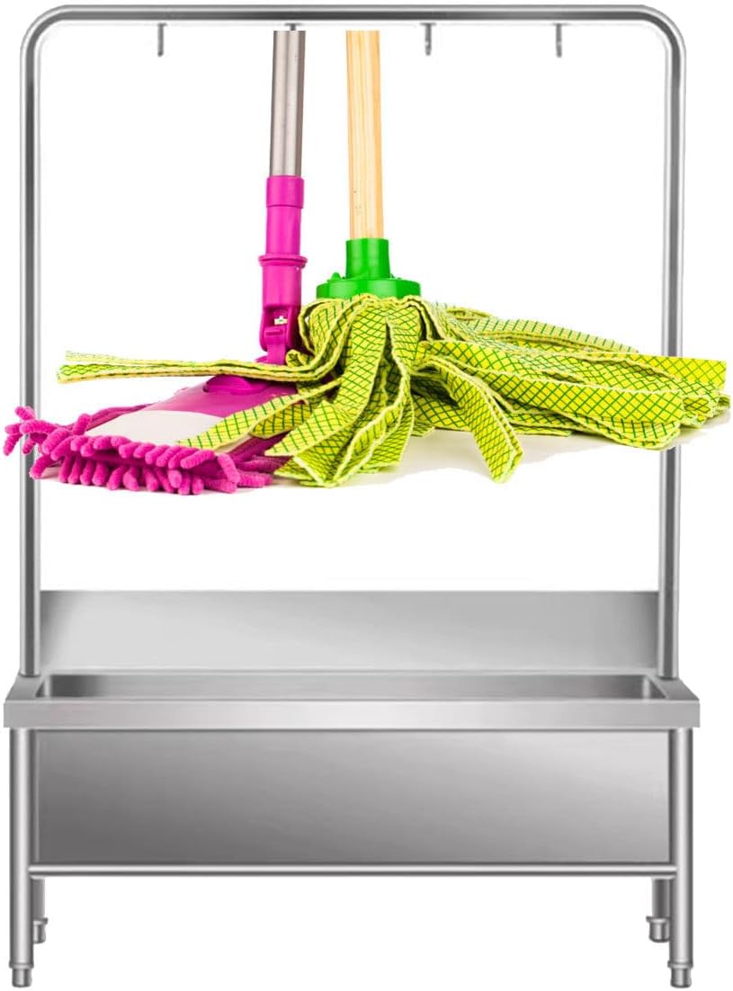 Stainless Steel Mop Sink with Deep Basin, Commercial Laundry Tub with Single Cold Faucet & Drainer, Ideal for Washing Room & Bathroom, High Shelf - 60x50x55cm