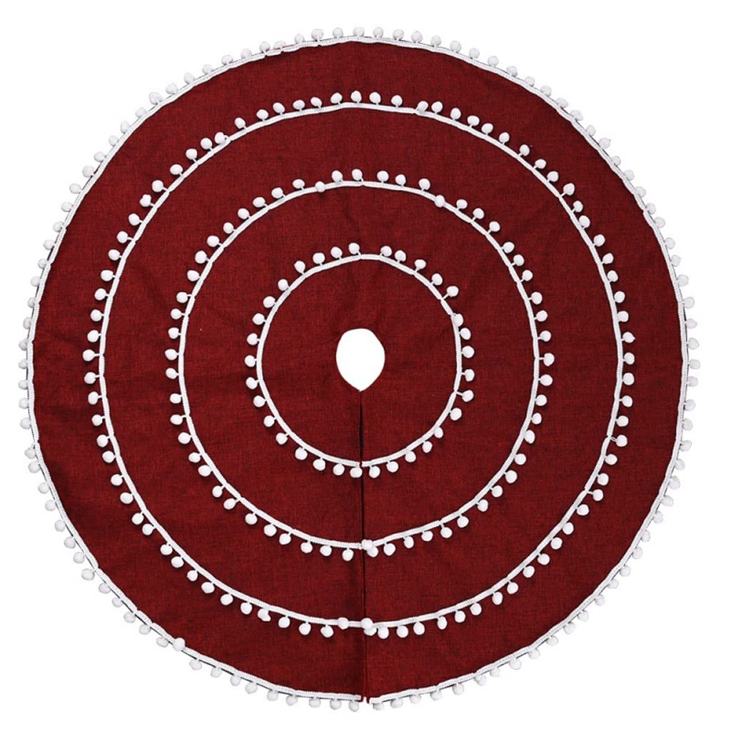 Weihnachtsbaum Rock Weihnachtsbaumrock 48 Zoll rote Leinen Weihnachtsbaum Röcke Baummatte mit Pom for Weihnachtsdekorationen Tannenbaum Decke Weihnachtsdeko